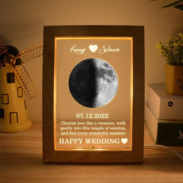 CUSTOM MOON PHASE Frame Lamp Wood Lunar Night Light Frame Personalized ...