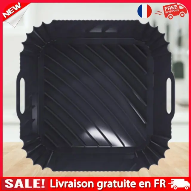 2pcs Air Fryer Pot Tray Silicone Square Airfryer Pan Liner Kitchen Tool (Black)
