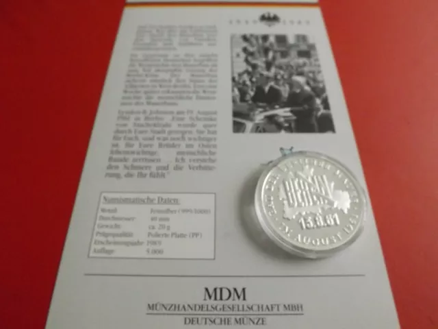 *5000 St.!Bau der Berliner Mauer *Silbermedaille 1989(999)ca.20g.-40mm(Schb106