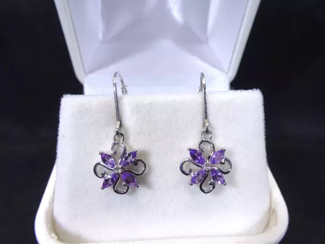 0.28 ct Natural Marquise Shape Amethyst Solid Sterling Silver Leverback Earrings