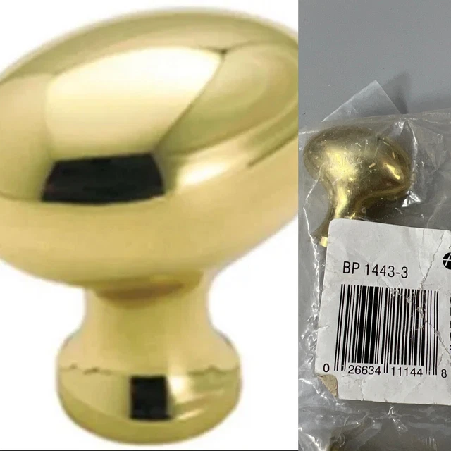 🔥 AMEROCK BP1443-3 Cabinet Knob Polished Brass Oval Shape NEW in bag!