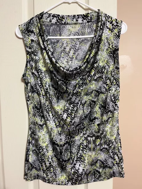 Worthington Womens Sleeveless Top Blouse Reptile Print Cowl Neck Stretch Size M