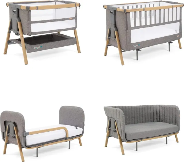 Tutti Bambini CoZee XL bedside crib Oak & Charcoal complete package 0m to 4Y+