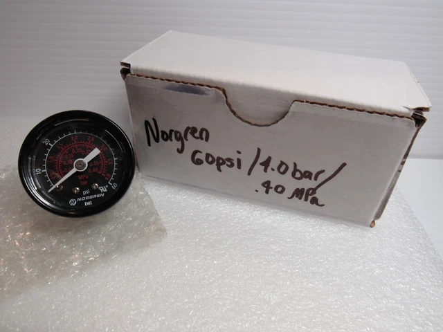 Norgren Gauge 1/8 NPT connection 60 psi Center Back Mount 1.5" Face 18-015-211