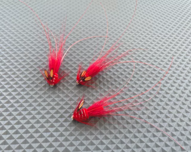 Salmon Flies, 3x Red Devil Francis Shrimps- 14mm Brass