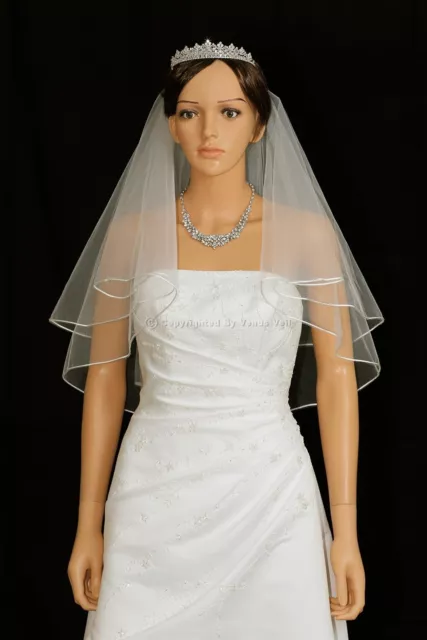 2T Ivory Shoulder Short Length Rattail Edge Center Gathered Bridal Wedding Veil