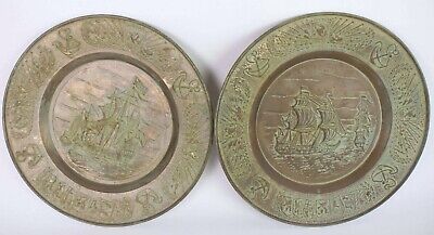 PAIR (2) Hand Crafted BRONZED Plates 17”, NAUTICAL Motif, PATINA, Wall Hangings