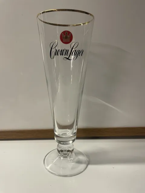 Crown Lager Beer Glass Flute Stemmed 200ml Cave Man Collectable