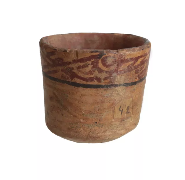 Pre Columbian Pottery Cup Polychrome with black and red slip and lightly carved