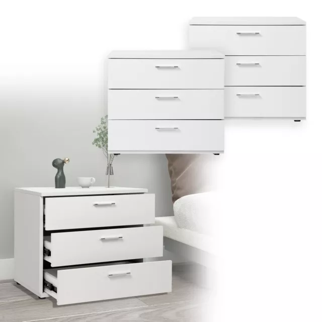 2x Mesitas noche mueble cómoda blanco mesa 3 cajónes para dormitorio 53x45x38cm