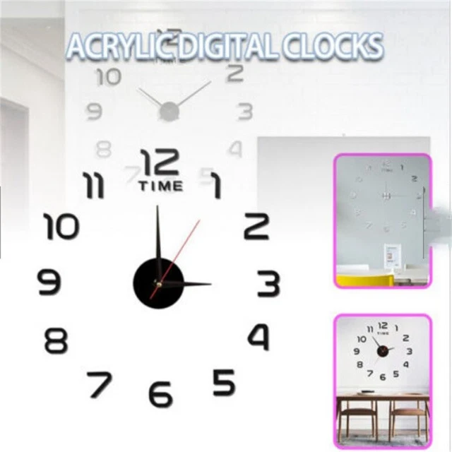 DIY Wall Clock Modern Office Room 3D Large Number Decor Home Mirror Sticker