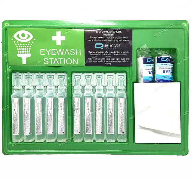 Sterile Eyewash Station 20ml Saline Pods Dressings Mirror Refills Work Office