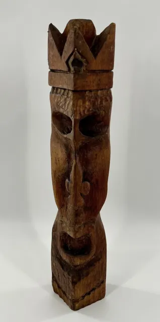 Folk Art Carved Face Primitive Wood Sculpture/23” H/Tiki/Hand Carved/Home Decor 2