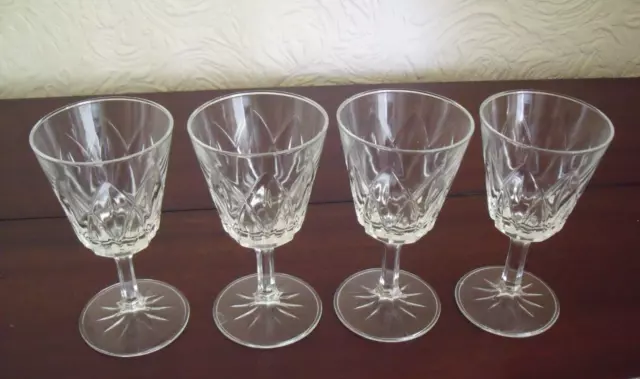 Sherry Port Wine Glasses x4 Vintage Clear Cut Glass Diamond Pattern 4.5" Tall