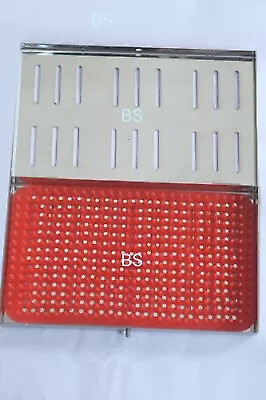 SS single mate Sterilizing case with Silicone mat Auto clavable  8 " 2,75" in