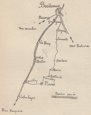 Bordeaux Bayonne 1914 map Lesparre G4184 France Routes Blaye Dax 