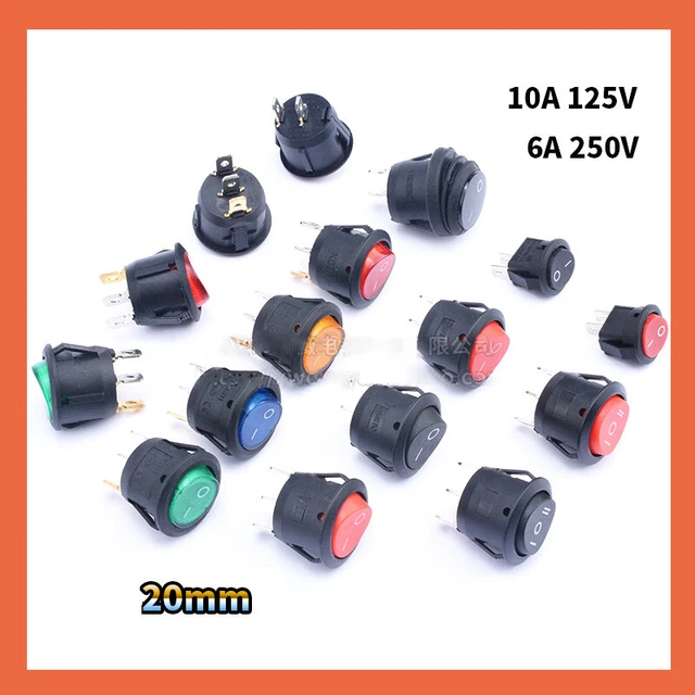 Lot De 3 Interrupteurs à Bascule Ronds ON/OFF - 2A 250V AC - Pour Voiture, Bateau, Tableau De Bord - Certifié CE, RoHS
