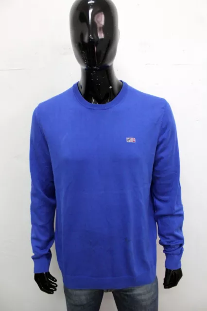 Maglione Napapijri Uomo Taglia XL Maglioncino Pull Pullover Blu Cotone Logo