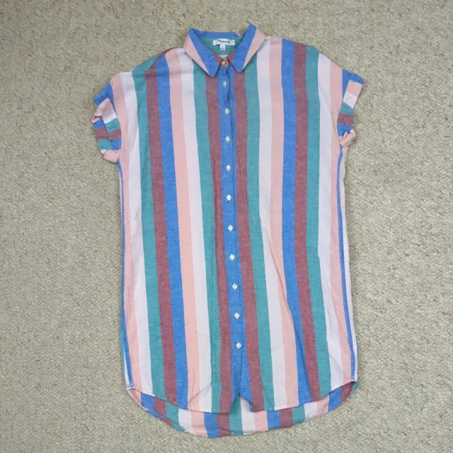 Madewell Central Shirt Dress Womens M Multicolor Flagstraff Stripe Linen Blend