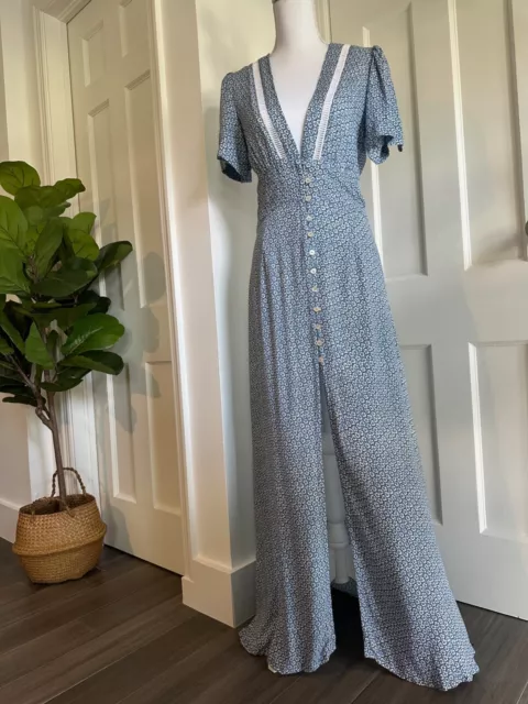 Cleobella | Handmade Valentina Blue Ditzy Maxi Dress | V Neck | SM