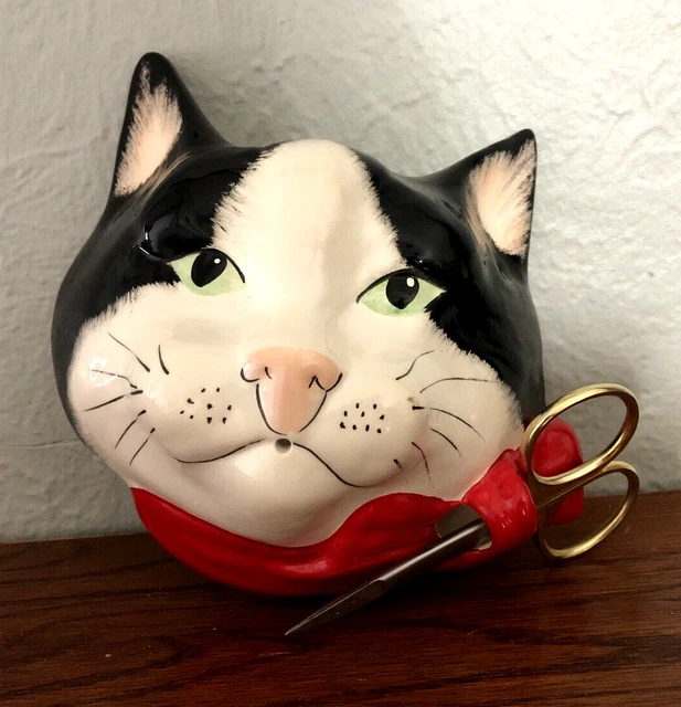 Vtg. Babbacombe Pottery Cat Wall-mount String Dispenser Devon England w/Scissors