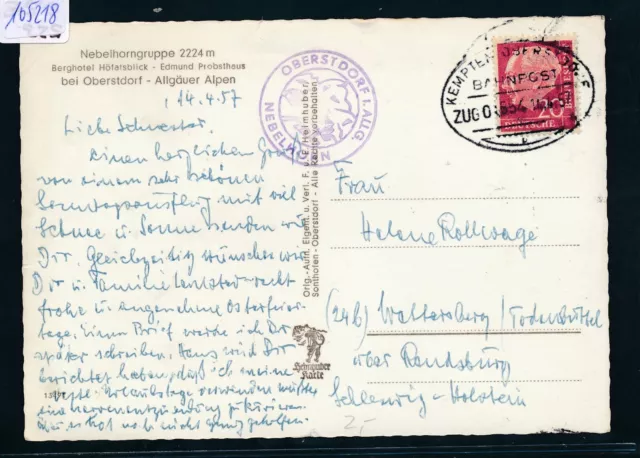 105218) Bahnpost Ovalstempel Kempten - Oberstdorf ZUG 01554, Karte 1957