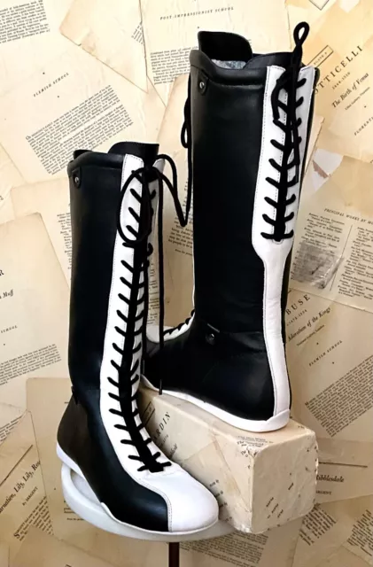 Free People Jeffrey Campbell Knockout Boxing Boot Knee High Black White 9 NEW 2