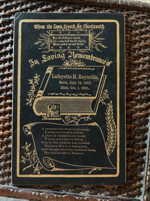 Antique Funeral Cabinet Card Funeral - 1891 Lafayette H. Reynolds