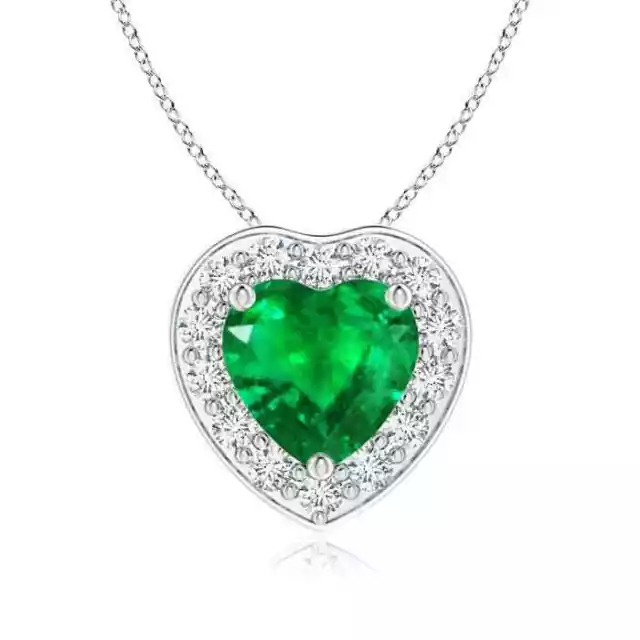 ANGARA Heart-Shaped Emerald Pendant with Diamond Halo in 14K Gold | 18" Chain