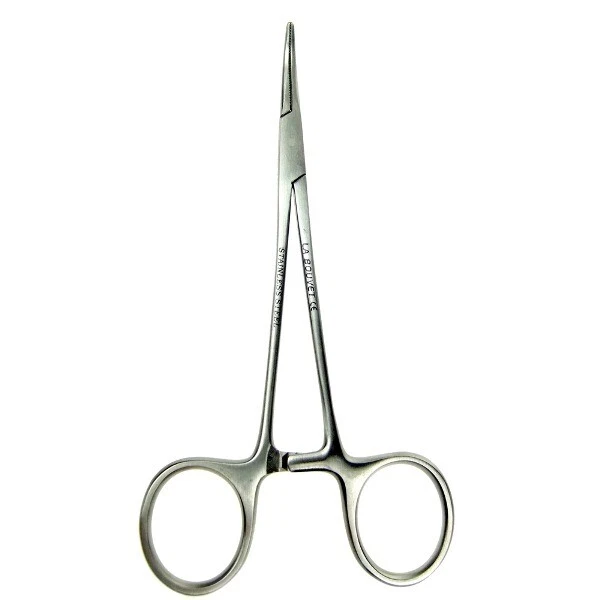 Pinza mosquito curvada de acero inoxidable con bloqueo para perros 13 cm