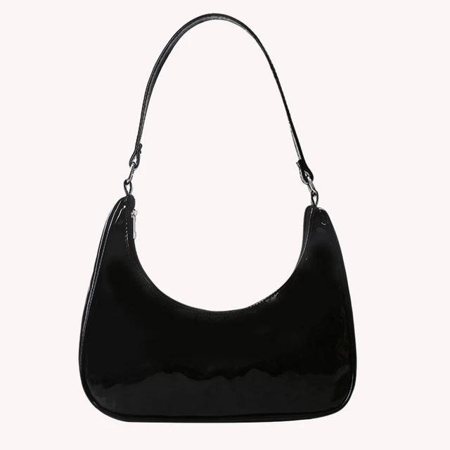 Borsa a mano donna in pelle verniciata tinta unita mezzaluna piccola borsa ascelle (nera) -
