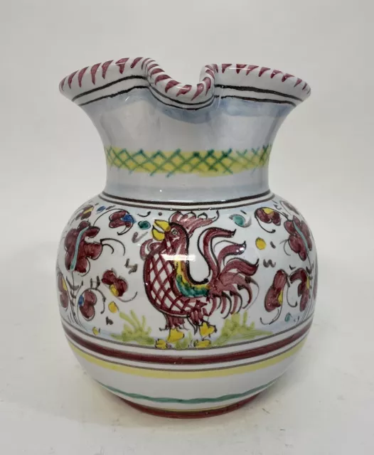 Deruta Italian Pottery Rooster Chicken Pitcher Hand Painted In Italy