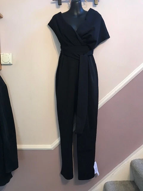 ASOS DESIGN BLACK Fallen Shoulder Scuba Jumpsuit All In One Playsuit Size  10 UK 20.38 - PicClick UK