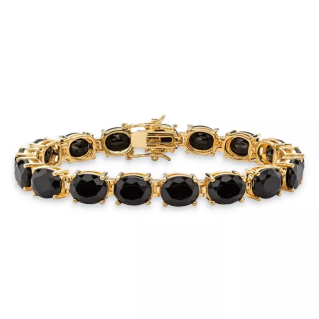 Womens Black Onyx 14K Gold Gp Tennis Bracelet Oval Cut