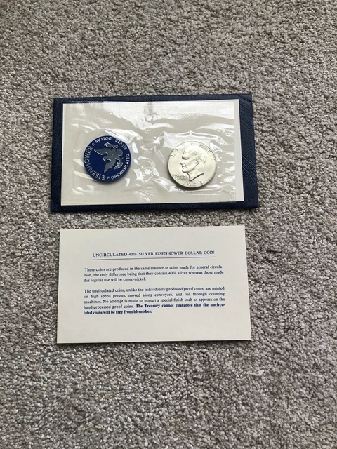 1973 S Silver Eisenhower Ike Dollar Coin Blue Envelope US Mint w/Token & COA Unc