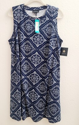 Fortune+Ivy Women's Navy Blue Stretch Madia Brushed Knit Mini Dress Size 2X NWT