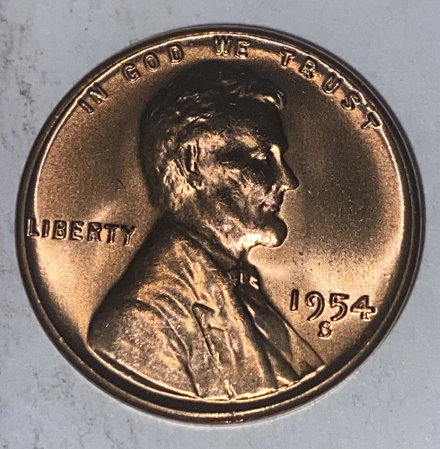 GEM RED BU 1954-S LINCOLN WHEAT CENT San Francisco Mint Uncirculated Penny US 1c