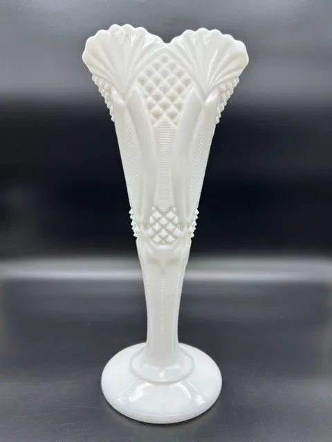 Vtg Kemple McKee Jubilee Milk Glass, Criss Cross, Fan Design Vase 12" Tall