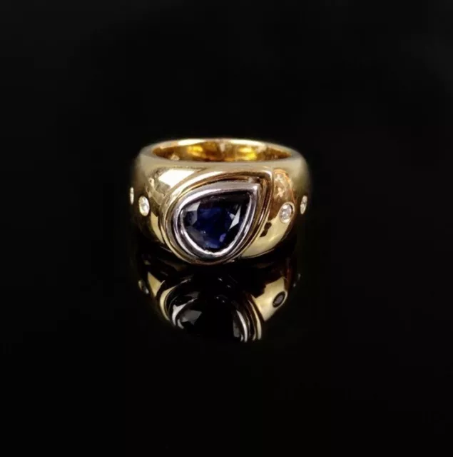 18ct Gold Pear Shape Natural Sapphire & Diamond Ladies Ring Weight 14.9 Sz L1/2