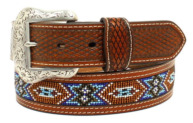 Nocona Mens Western Belt Leather Southwest Beaded Weave Tan