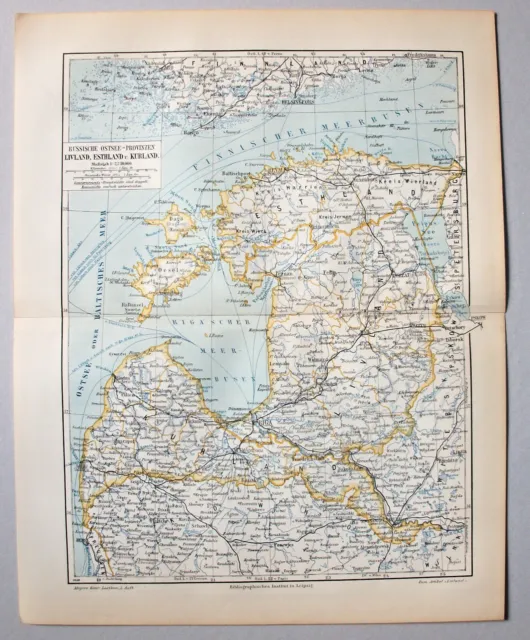 Baltikum, Estland, Lettland, Kurland - Landkarte - Lithografie 1898