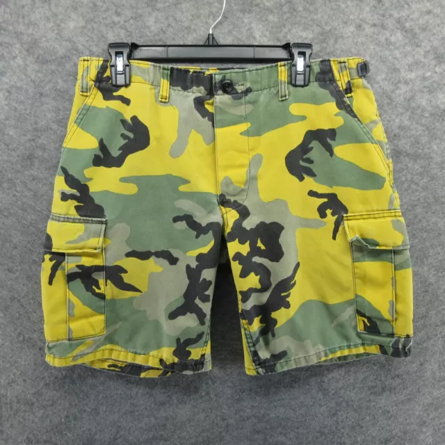 VTG R D Simpson Shorts Mens Medium Yellow Green Black Camo Cargo 90s Grunge USA