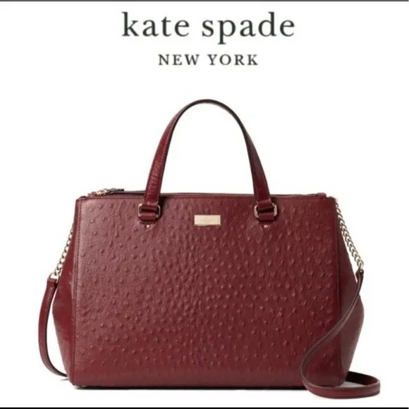 Kate Spade New York Loden Bristol Drive Ostrich Leather Cherrywood Handbag - New