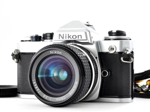 Cuerpo de cámara de película Nikon FE 35 mm SLR + lente Ai-s 28 mm f/2.8 de...