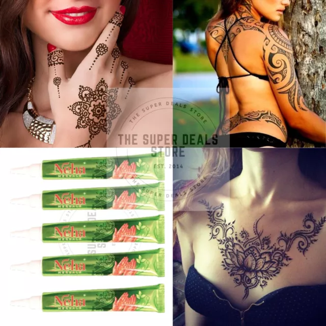 5 X Neha Herbal Fast Henna Mehandi Cônes Natural Herbal Strong Dark RED Tubes