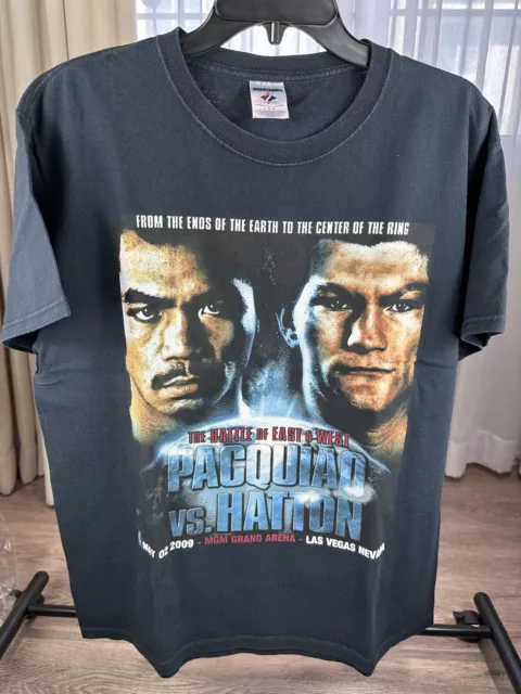 VTG 2009 Pacquiao vs Hatton Fight Promo T-Shirt MGM Grand 2 Sided Graphics LG