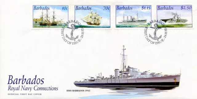 BARBADOS: "Royal Navy Connections" / FDC First Day Cover / Scott 1043-1046