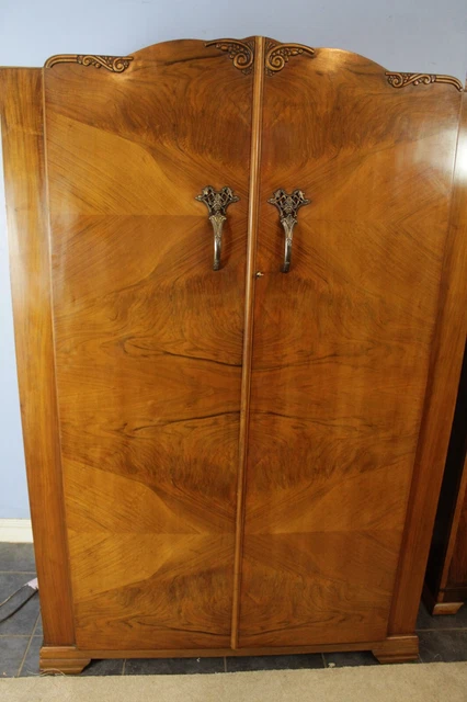 Good Quality Art Deco Figured Walnut Double Wardrobe