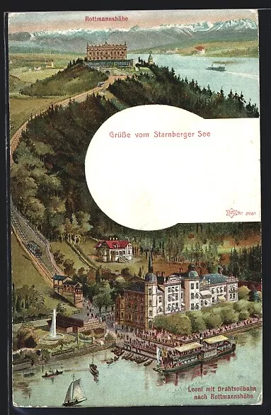 Leoni / Starnberger See, Drahtseilbahn zur Rottmannshöhe, Ansichtskarte