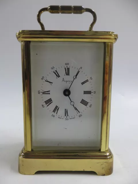 Asprey of Bond Street Gilded Brass Carriage Clock Timepiece with Key - Working